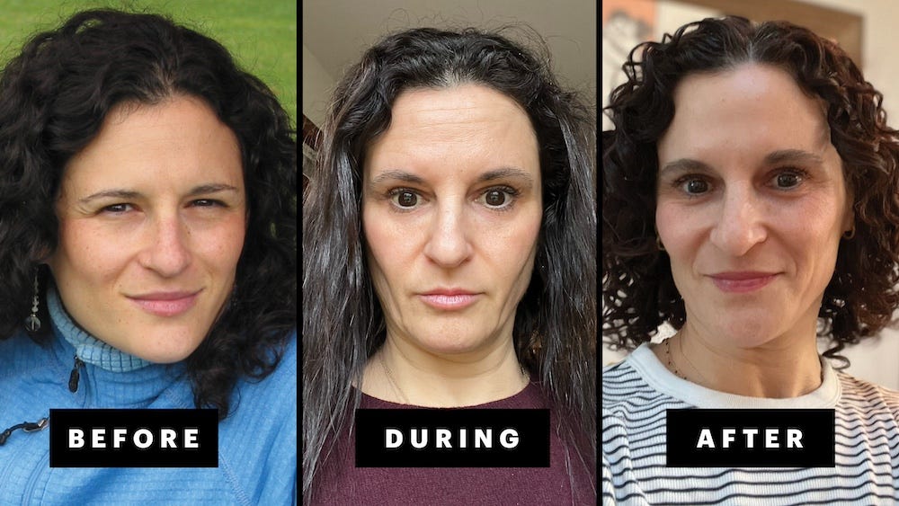 images showing the progression from curly to damaged to curly hair