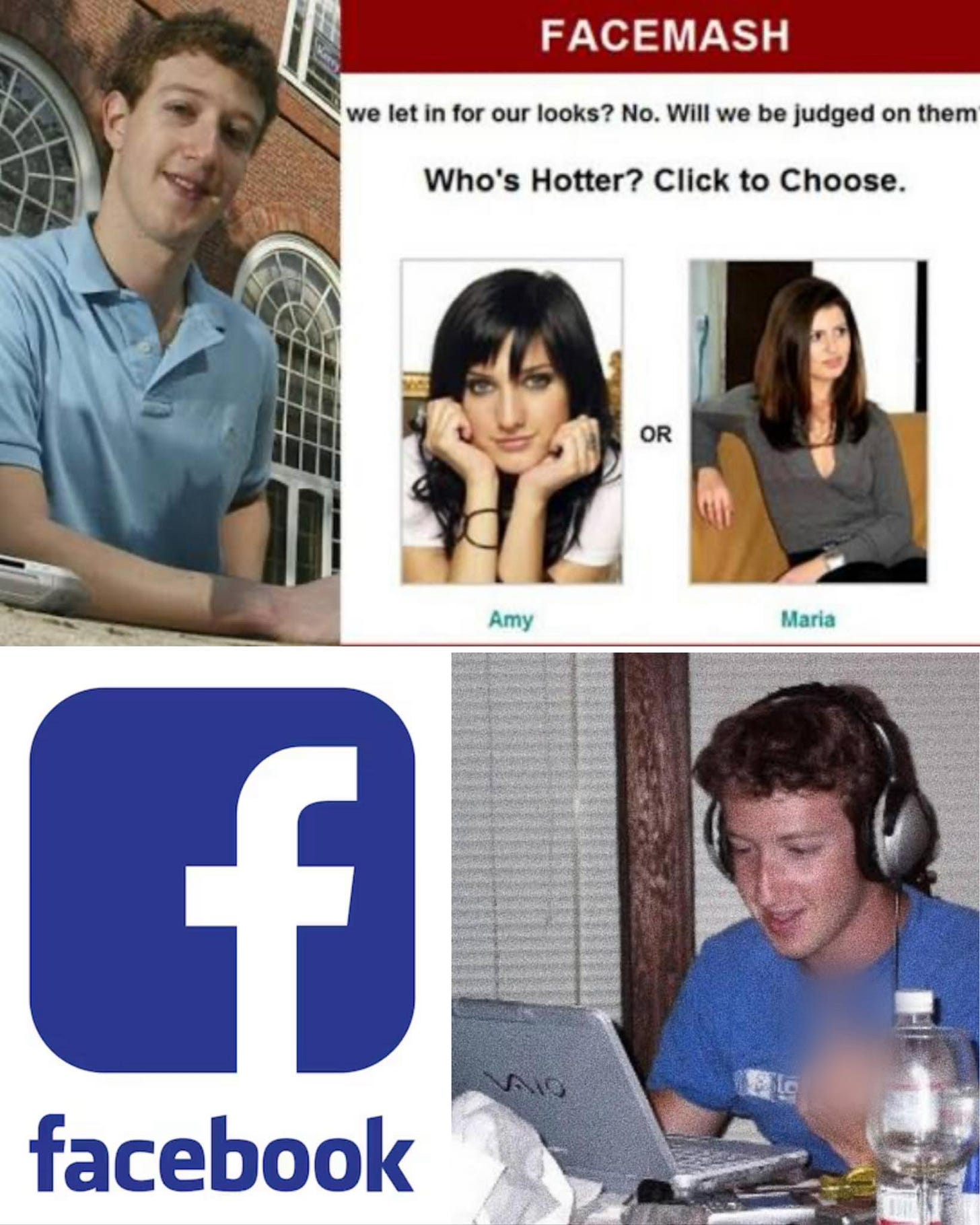 Pode ser uma imagem de 4 pessoas e texto que diz "FACEMASH we let in for our looks? No. Will we be judged on them Who's Hotter? Click to Choose. OR Maria Maria Amy f facebook সত" Pode ser uma imagem de 4 pessoas e texto que diz "FACEMASH we let in for our looks? No. Will we be judged on them Who's Hotter? Click to Choose. OR Maria Maria Amy f facebook সত"