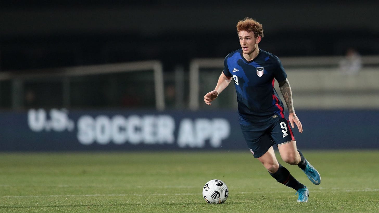Footballer Josh Sargent playing football for the USA Footballer Josh Sargent playing football for the USA