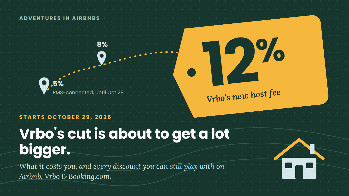 Vrbo's new host fee: 12%, starting October 29, 2026 Vrbo's new host fee: 12%, starting October 29, 2026