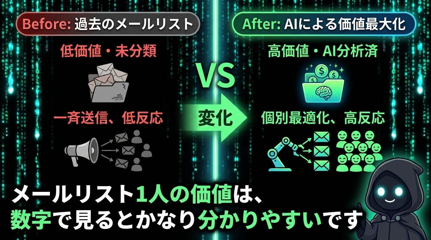 メールリスト1人の価値は、数字で見るとかなり分かりやすいです
