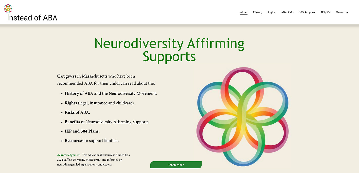 Screenshot from the “Instead of ABA” homepage. 