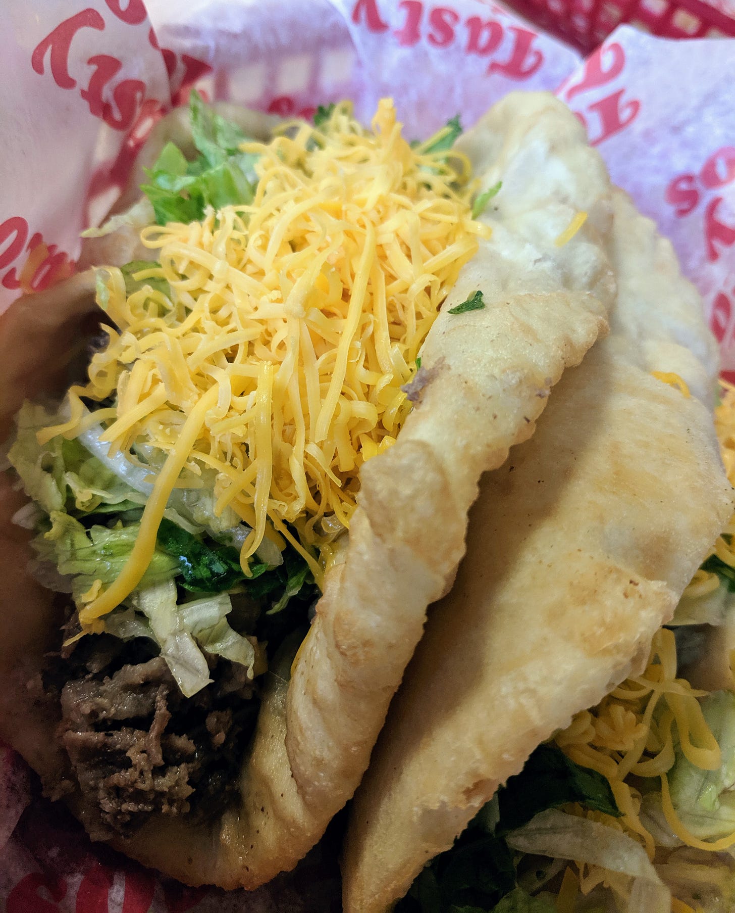 Close up of a taco from Tasty Tacos
