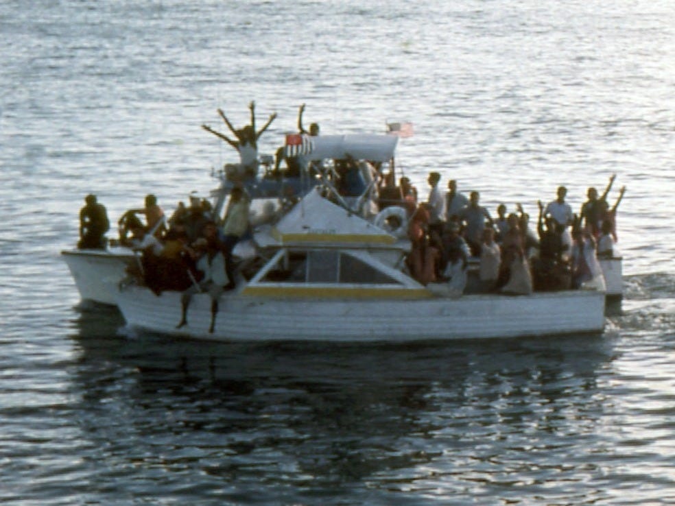125,000 Cubans fled to Florida in overloaded vessels like these two boats during the 1980 Mariel Boatlift. 125,000 Cubans fled to Florida in overloaded vessels like these two boats during the 1980 Mariel Boatlift.