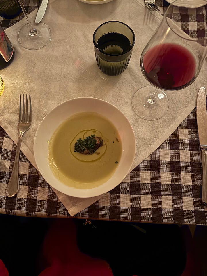 Maxime Pradié and friends at Zimmi's, the artichoke soup