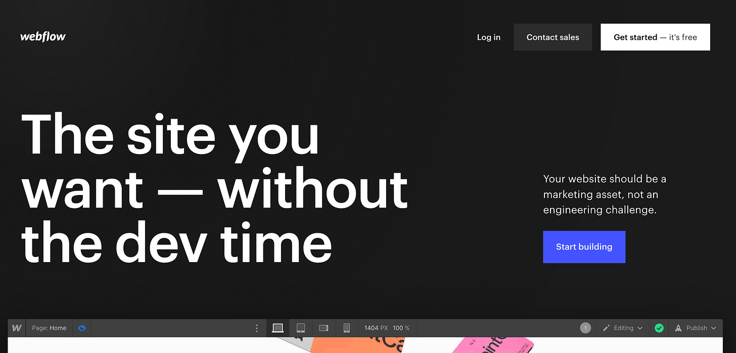 No code tool export code : Webflow website home