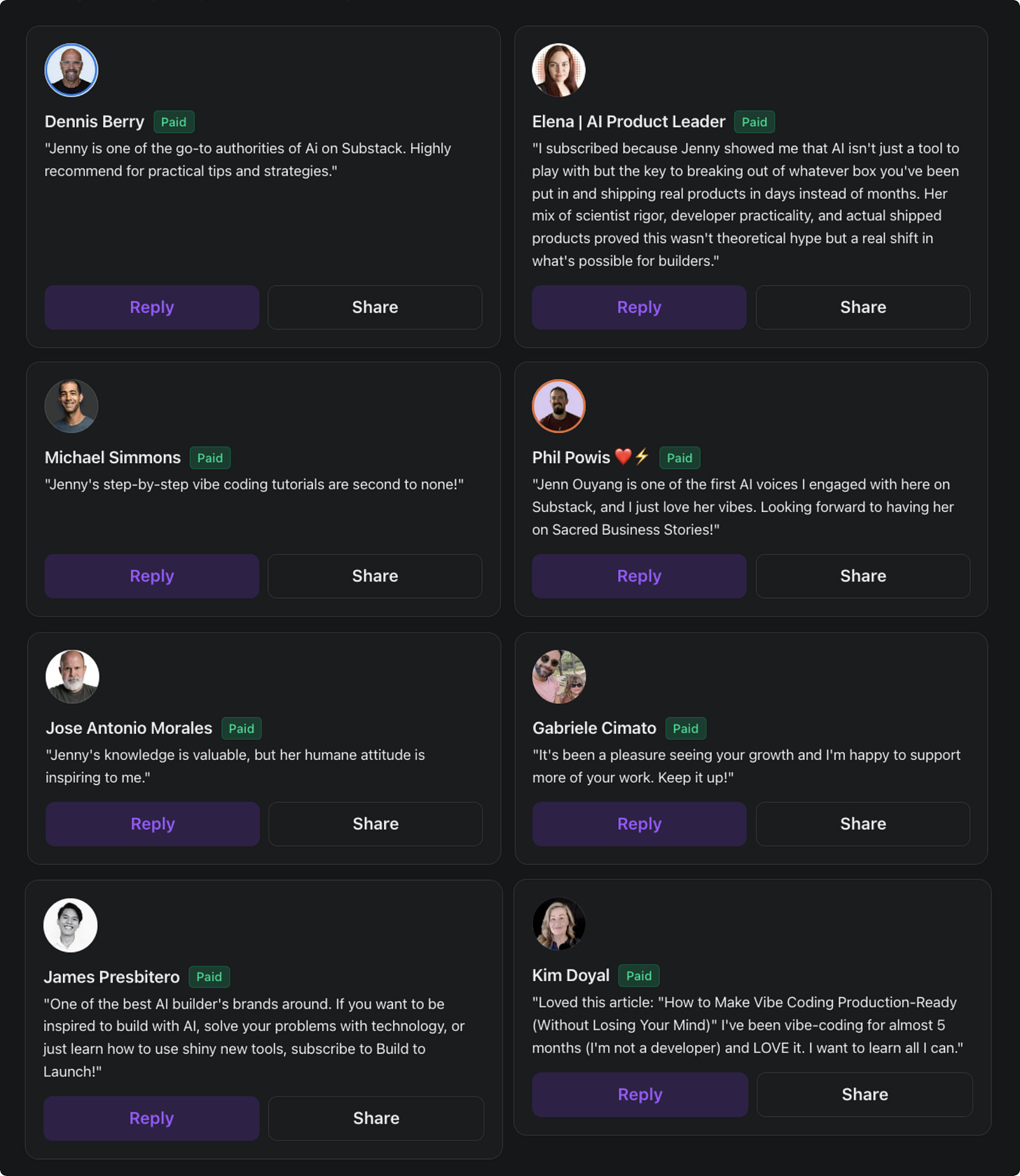 What paid subscribers say about Jenny at Build to Launch