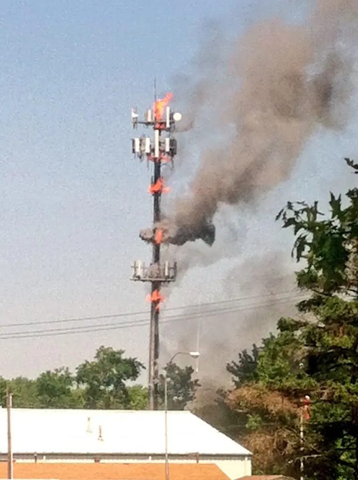 Cell tower fires and collapses in US