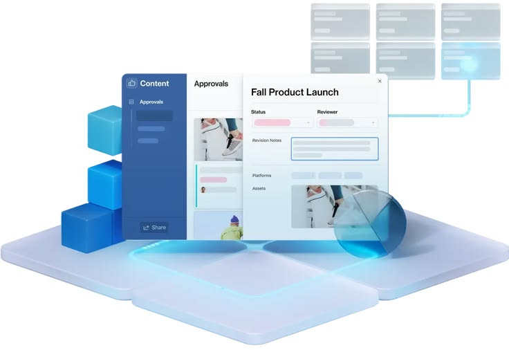 This may contain: an image of a computer screen with the words full product launch on it and some blue blocks