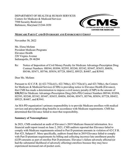 Elevance Owen muir cms legal action
