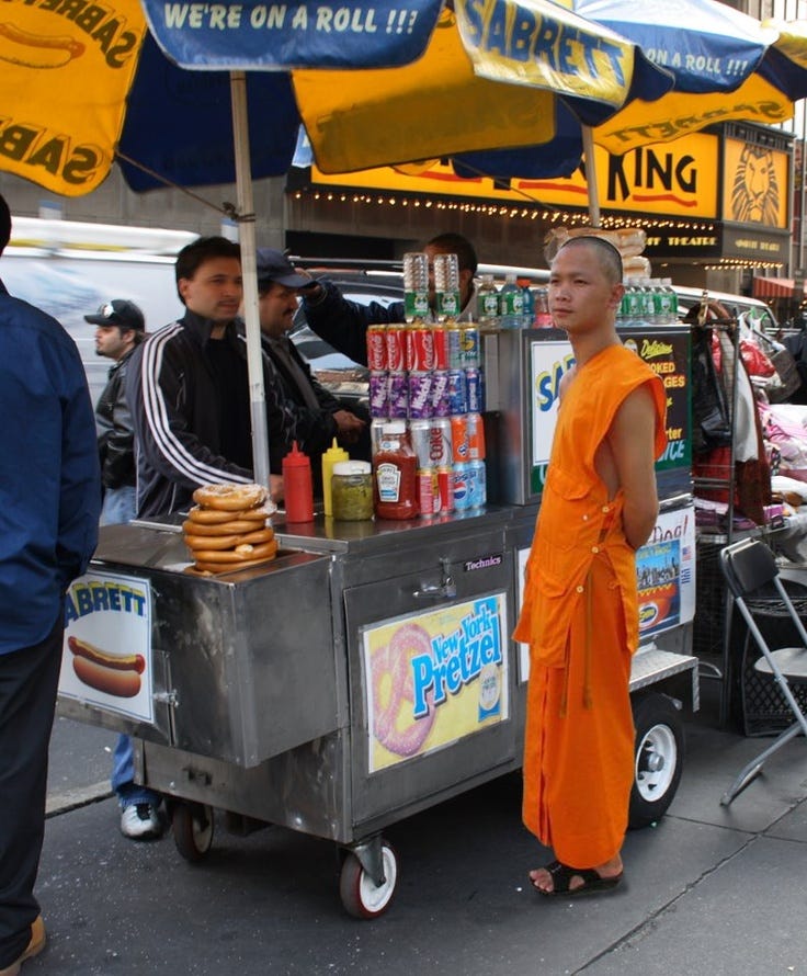 Trancendal Joke! Budhist monk to hot-dog vendor: "Make me one with everything." Vendor gives monk hot dog slathered with ever… | Hot dog cart, Hot dogs, Food cart Trancendal Joke! Budhist monk to hot-dog vendor: "Make me one with everything." Vendor gives monk hot dog slathered with ever… | Hot dog cart, Hot dogs, Food cart