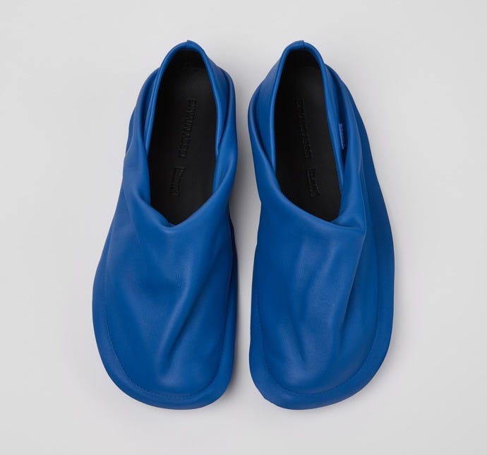 Overhead view of Camper x ISSEY MIYAKE - Peu Form Blue Leather Women's Shoes.