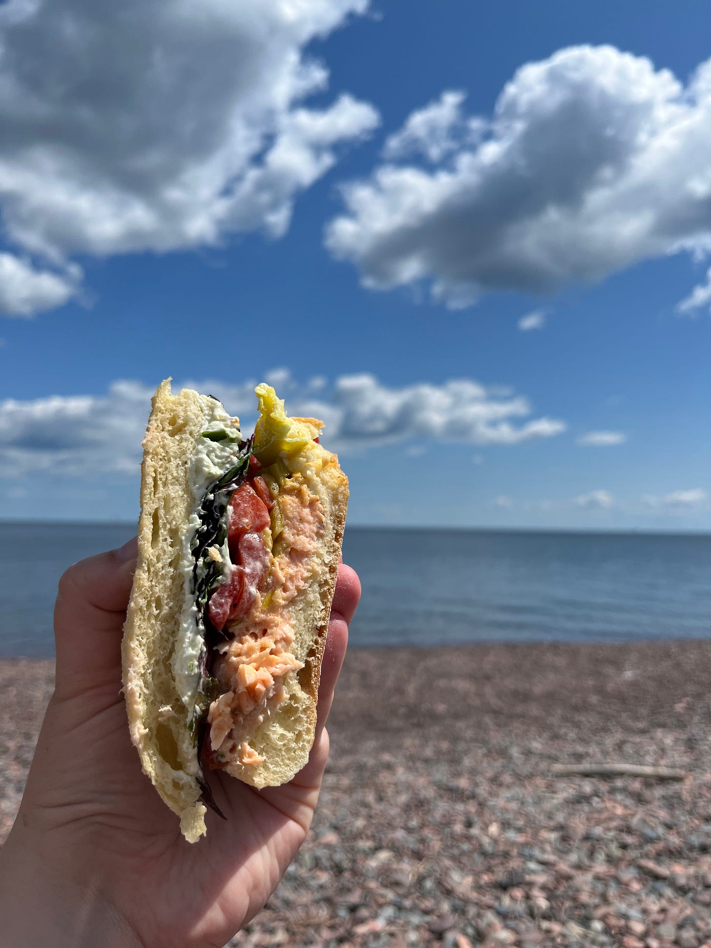 Cross section of a sandwich in front of Lake Superior Cross section of a sandwich in front of Lake Superior