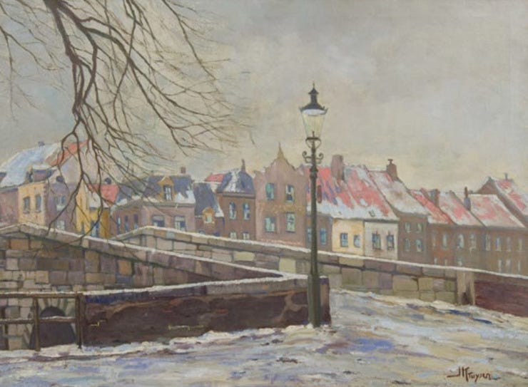 'De Stenenbrug van Roermond in de winter' - olieverf op doek: Jan Kruijsen (herkomst: Simonis & Buunk) 'De Stenenbrug van Roermond in de winter' - olieverf op doek: Jan Kruijsen (herkomst: Simonis & Buunk)