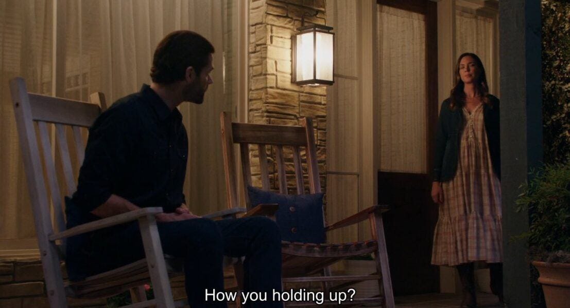 Walker Geri 2.19 coming out to porch for Jared Padalecki Walker Geri 2.19 coming out to porch for Jared Padalecki