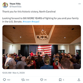Sen. Tillis 2020 Victory Announcement Flagged by Gov. "Disinformation" Efforts - Weaponization Subcommittee Report