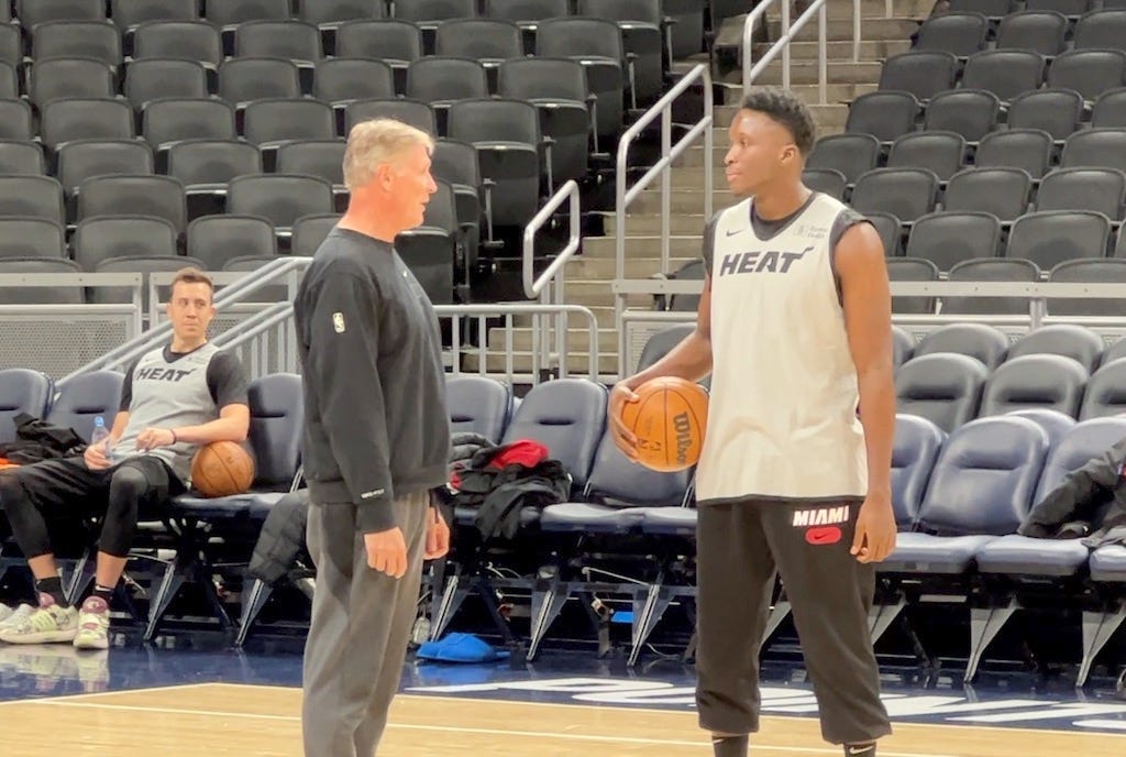 Victor Oladipo at Heat shootaround, preparing for his first game back in Indy in 703 days.