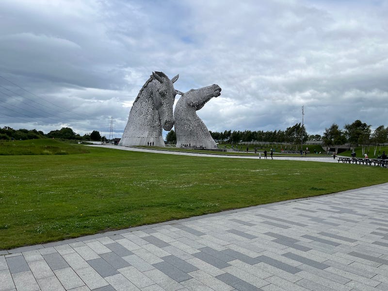 2025-6-24 View of the Kelpies as we walked from the parking lot, photo by author