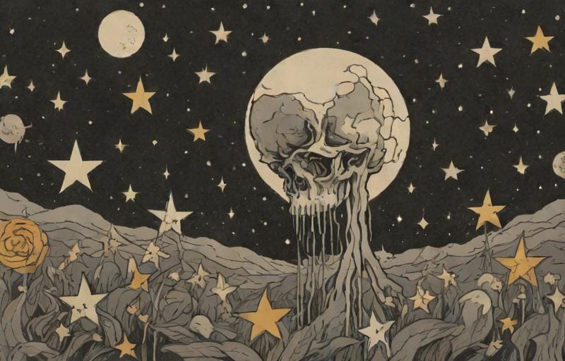dying moon with pale stars
