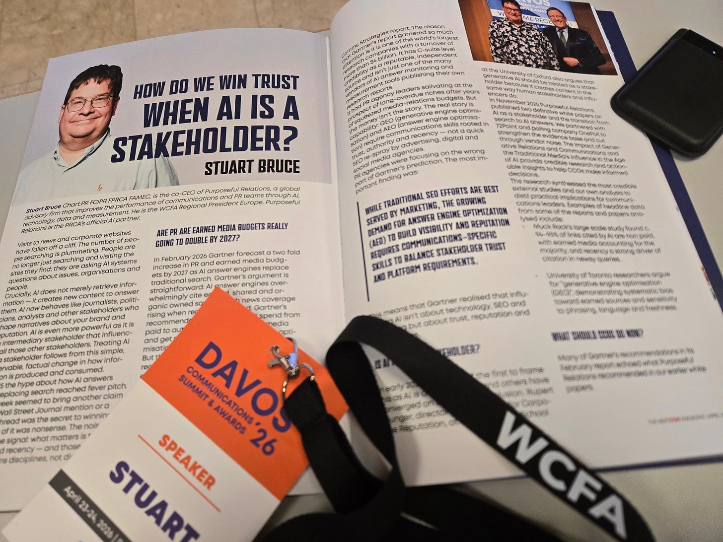 Double page spread of the How do we win trust when AI is a stakeholder article in The NextCom magazine
