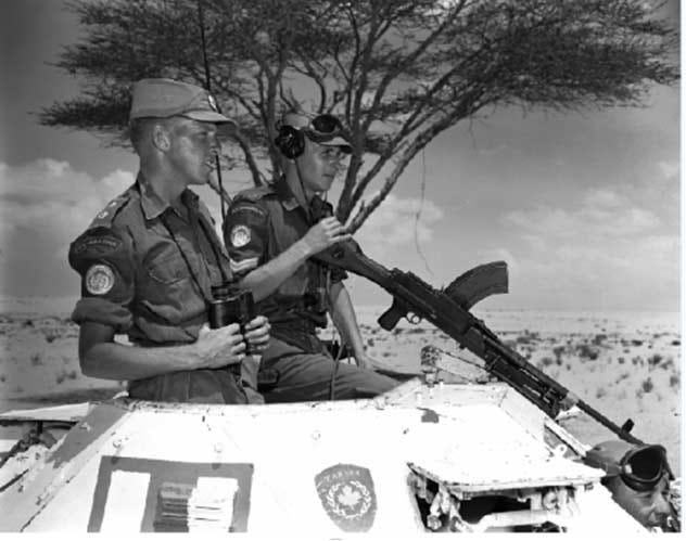 Canadian peacekeepers with the United Nations Emergency Force on patrol in Egypt in 1962. Canadian peacekeepers with the United Nations Emergency Force on patrol in Egypt in 1962.
