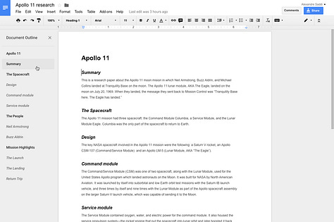 Images that show the functionality and possible formatting for Google Docs and Google Drive