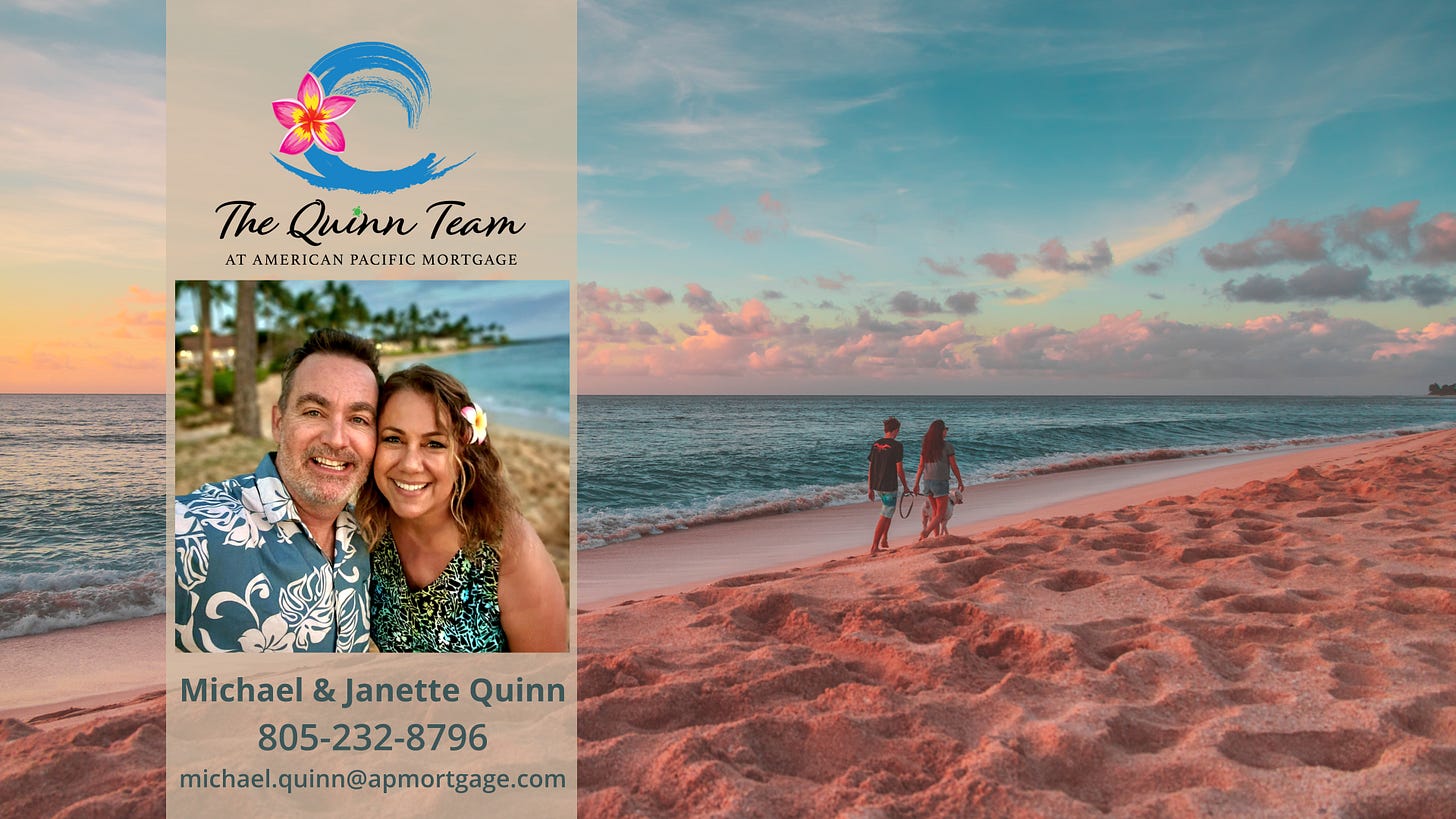 Image: picture of people on beach, with overlay of Quinn Team Mortgage contact information
