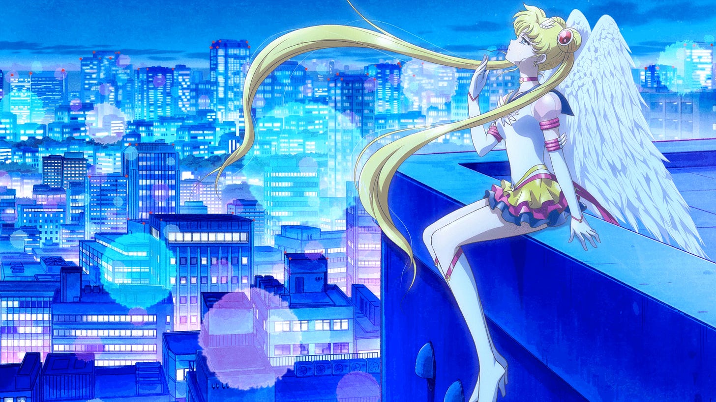 Sailor Moon Cosmos Movie Tears Poster with Eternal Sailor Moon looking at Tokyo Tower and Azabu Juban