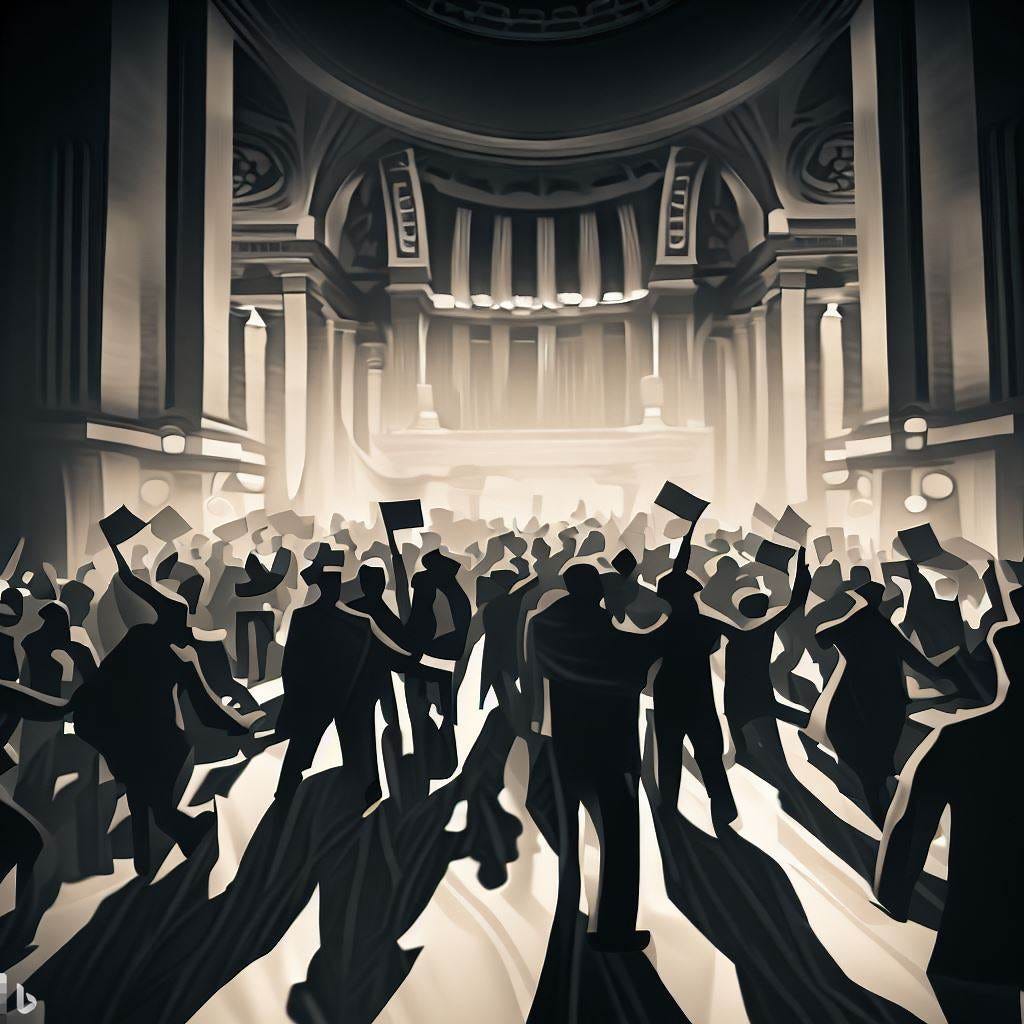 Una protesta dentro de un capitolio, abstracto