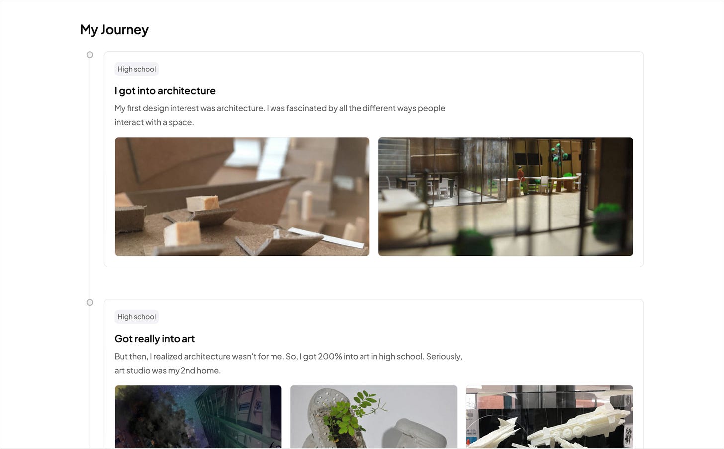 Timeline showcasing Guo's design journey