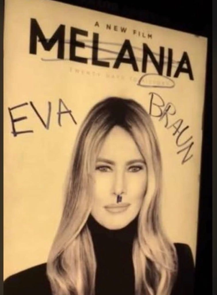 Woman appears to deface 'Melania' poster in wake of LA city bus vandalism