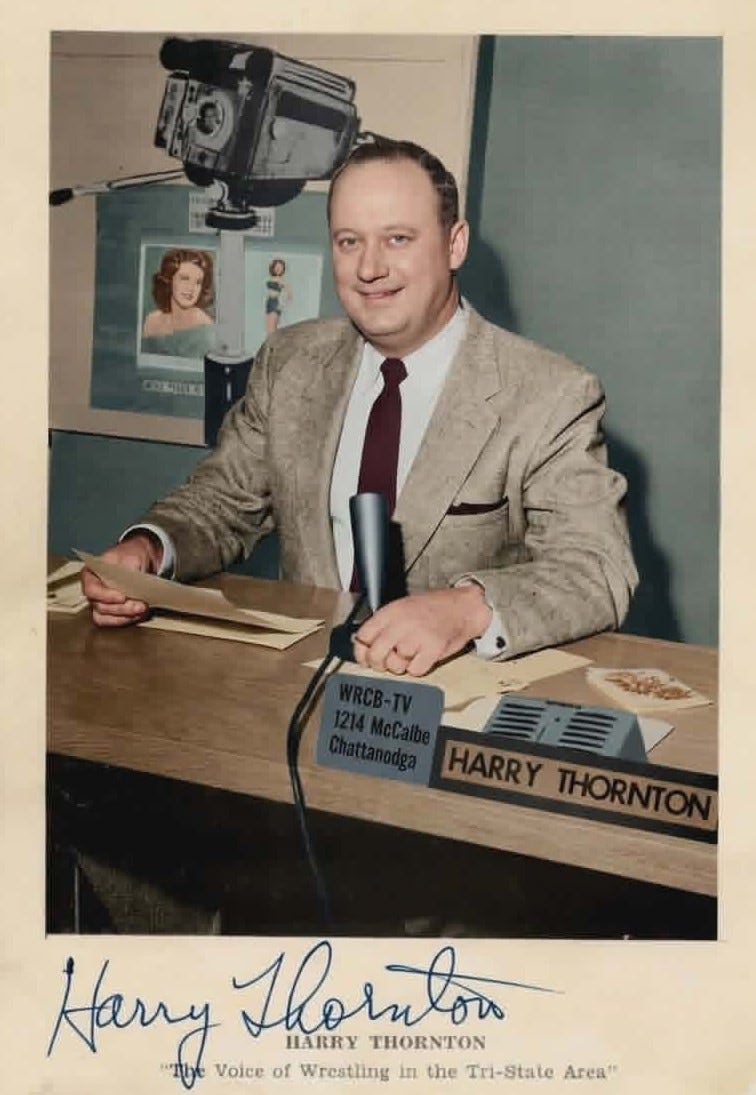 May be an image of text that says '信 HARRY THORNTO Hany The Tharnton nlon HARRY THORNTON *The Voice of Wrestling in the Tri-State Area"' May be an image of text that says '信 HARRY THORNTO Hany The Tharnton nlon HARRY THORNTON *The Voice of Wrestling in the Tri-State Area"'