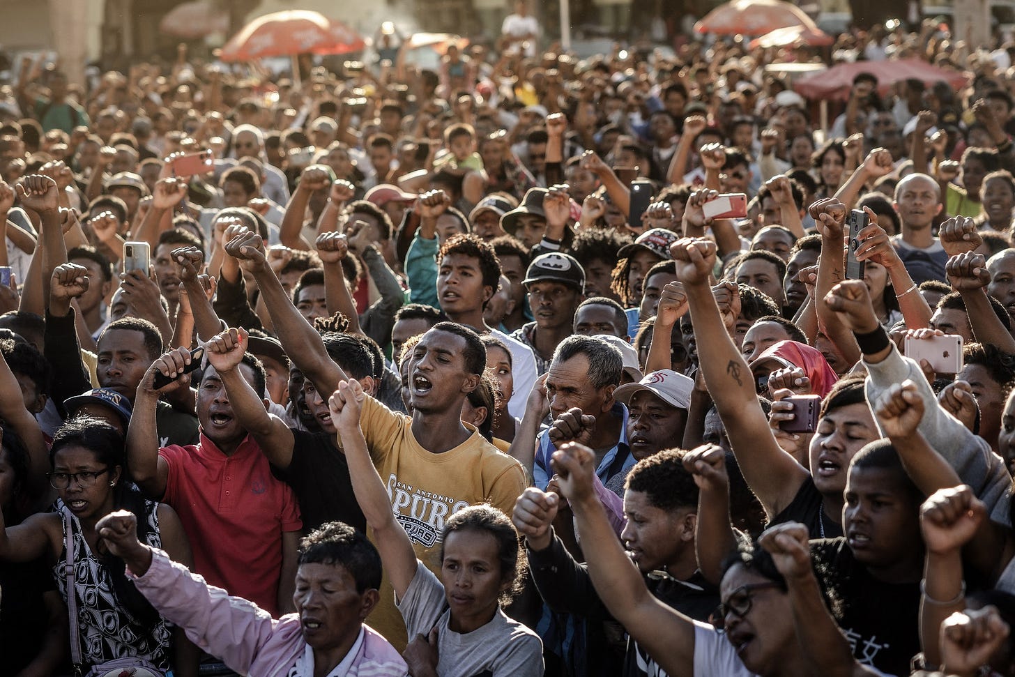 Protesters demonstrate in Antananarivo, on Oct. 13. Photographer: Luis Tato&#x2F;AFP&#x2F;Getty Images