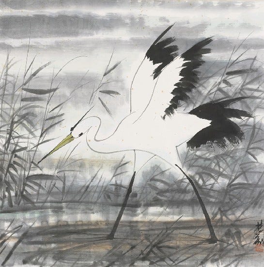 林風眠《鶴》局部視覺|來源:國立臺灣美術館典藏 林風眠《鶴》局部視覺|來源:國立臺灣美術館典藏