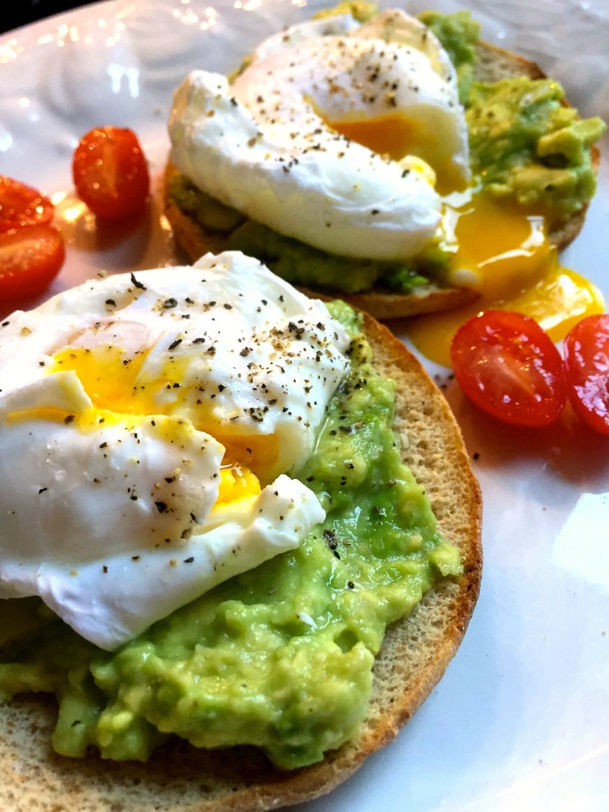 perfectly poached eggs on lemony avocado toast