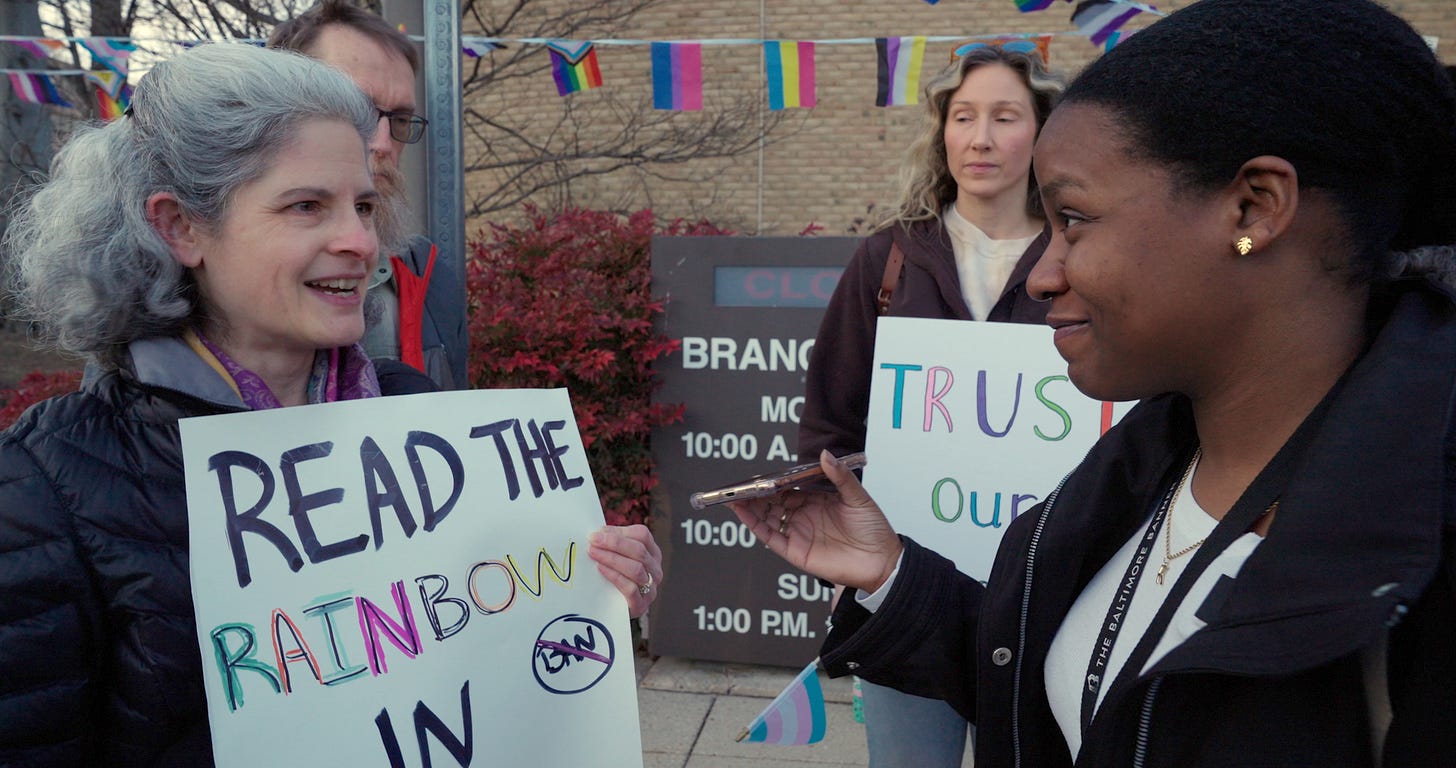 Reporter interviews protester