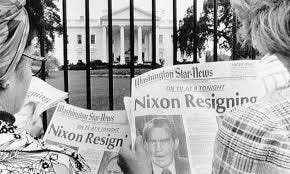 Old paper saying Nixon Resigning