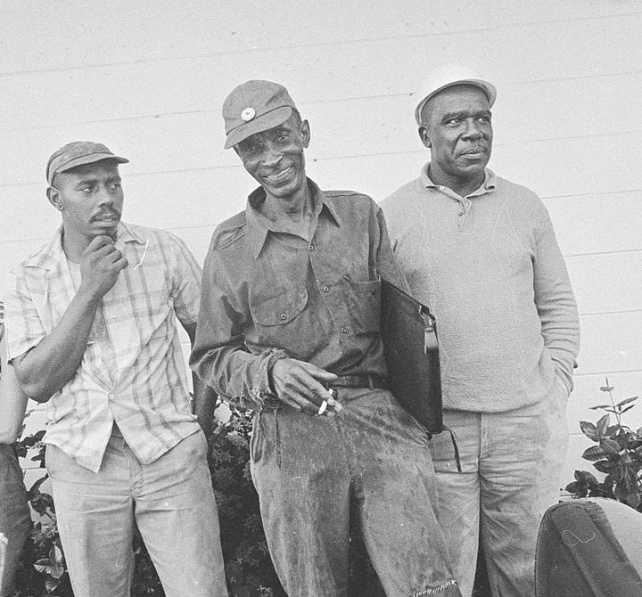 Minute Maid workers organize with the support of Mack Lyons from the United Farm Workers (UFW). Lyons is the man in the second and fourth photo, wearing a short-sleeved shirt and holding a file. Florida, 1972. Photos by John Kouns. © Tom and Ethel Bradley Center