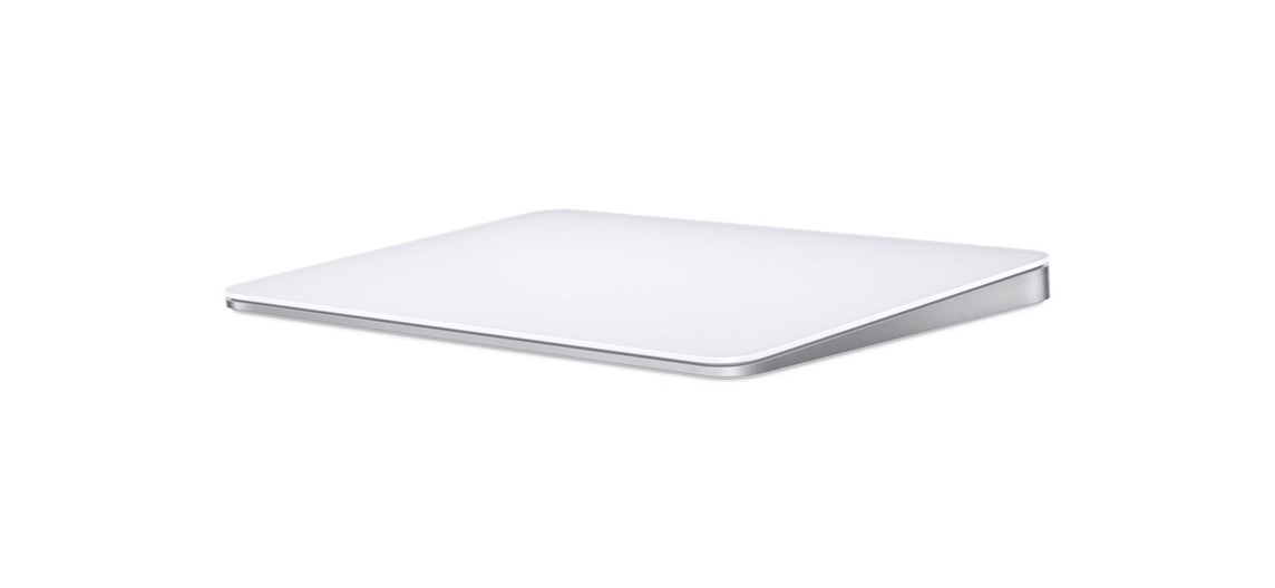 A white Apple Magic Trackpad