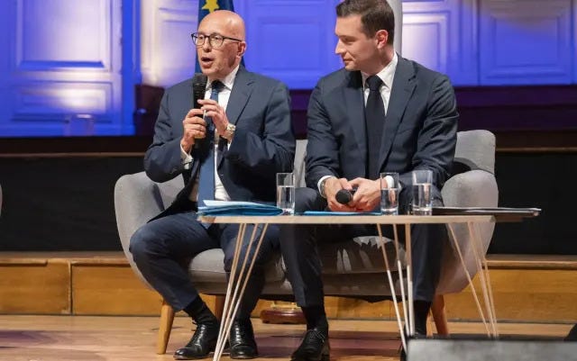 Éric Ciotti, with Bardella, split his Republicans party but aligning with the far-Right after the European elections Éric Ciotti, with Bardella, split his Republicans party but aligning with the far-Right after the European elections