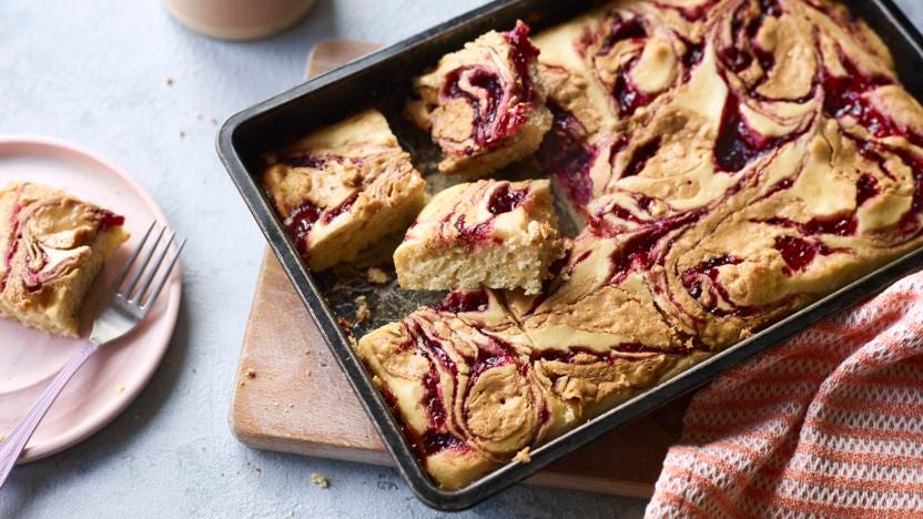 Peanut butter and jelly traybake