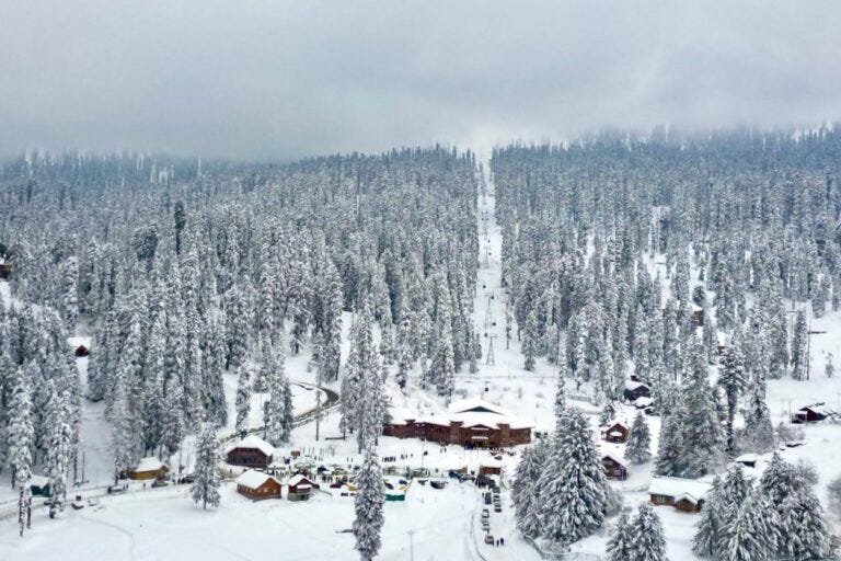 Gulmarg, Kashmir’s premier ski location which is 2,650 masl has seen snowfall decline so sharp that the Khelo India Winter Games 2025 was postponed. Image by Younis Bhat.