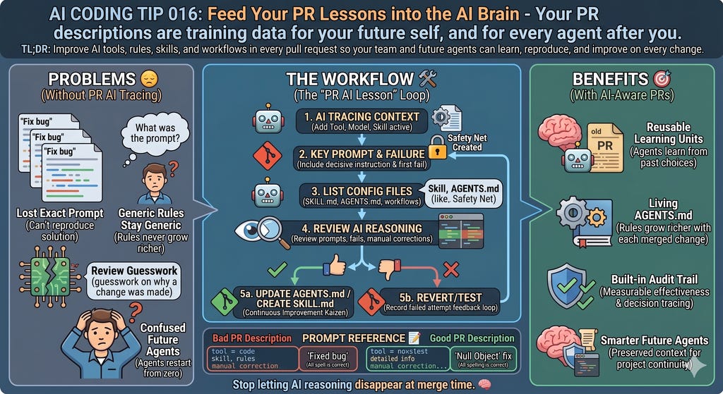 AI Coding Tip 016 - Feed Your PR Lessons into the AI Brain