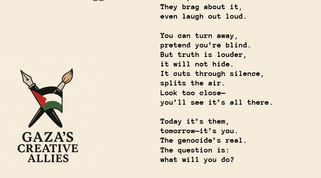 Gaza Unique Writing Gaza’s Creative Allies, New Poem - Gaza Poets Society