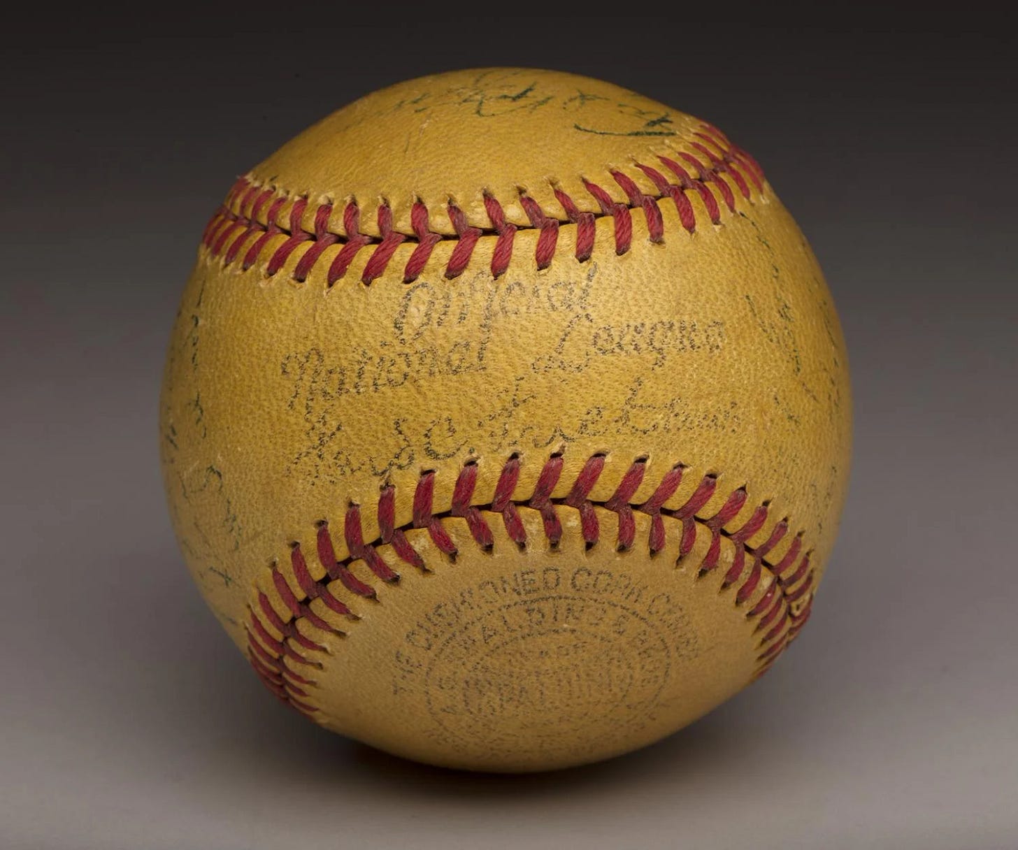 A game-used yellow baseball from the 1938 test.