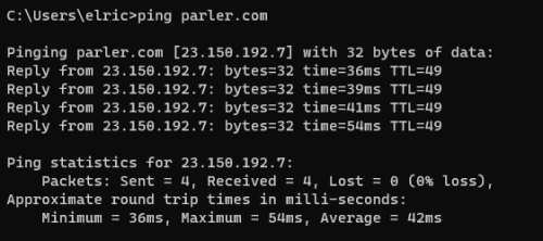 Is Parler alive? Ping result of the website. Is Parler alive? Ping result of the website.