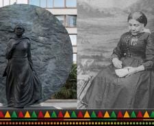 A photo montage showing a statue of Mary Seacole at St Thomas Hospital, London, alongside one of only two known photographs taken of Mary Seacole, taken around 1873.