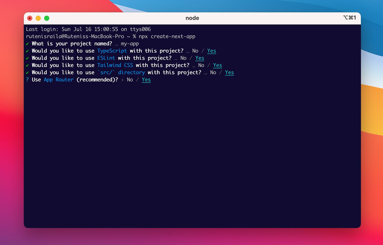 next.js cli in terminal
