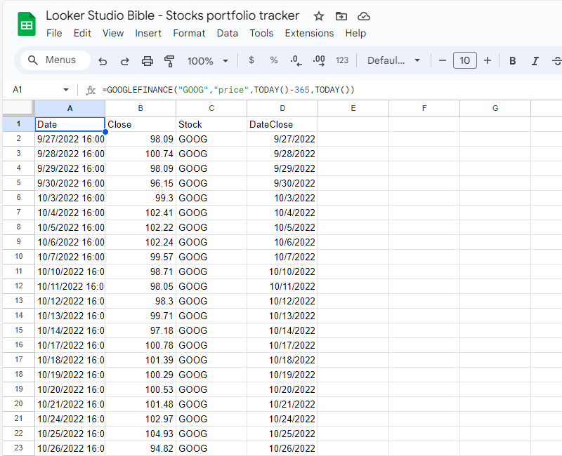 looker studio bible portfolio tracker gsheet