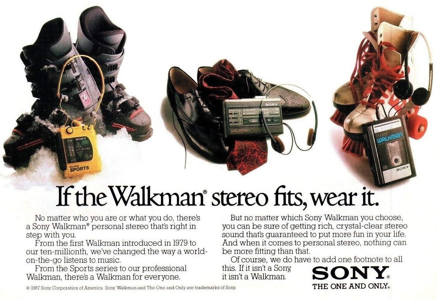 1988 Sony Walkman Vintage Print Ad Ski Boots Roller Skate Dress Shoes Wall  Art